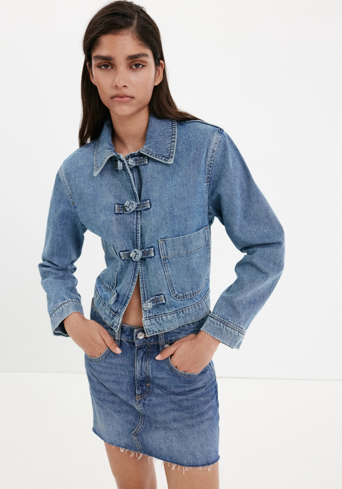 Denim Jacket With Toggle Detail - Denim Blue