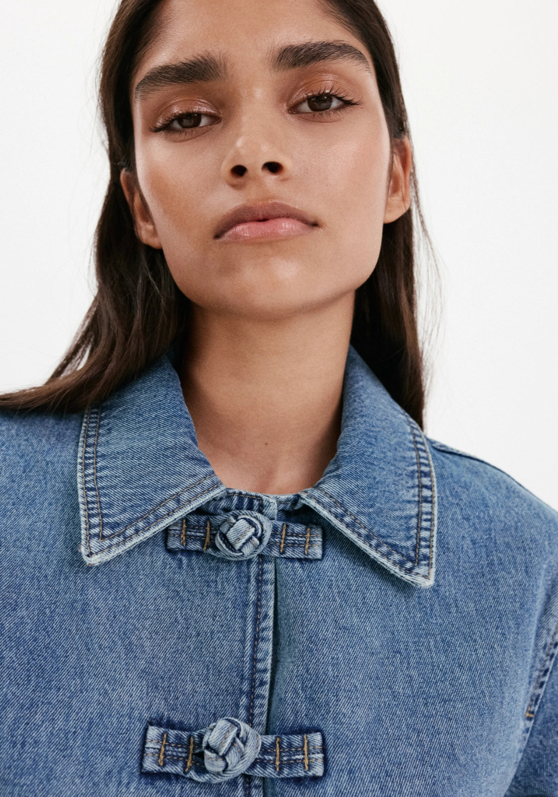 Denim Jacket With Toggle Detail - Denim Blue