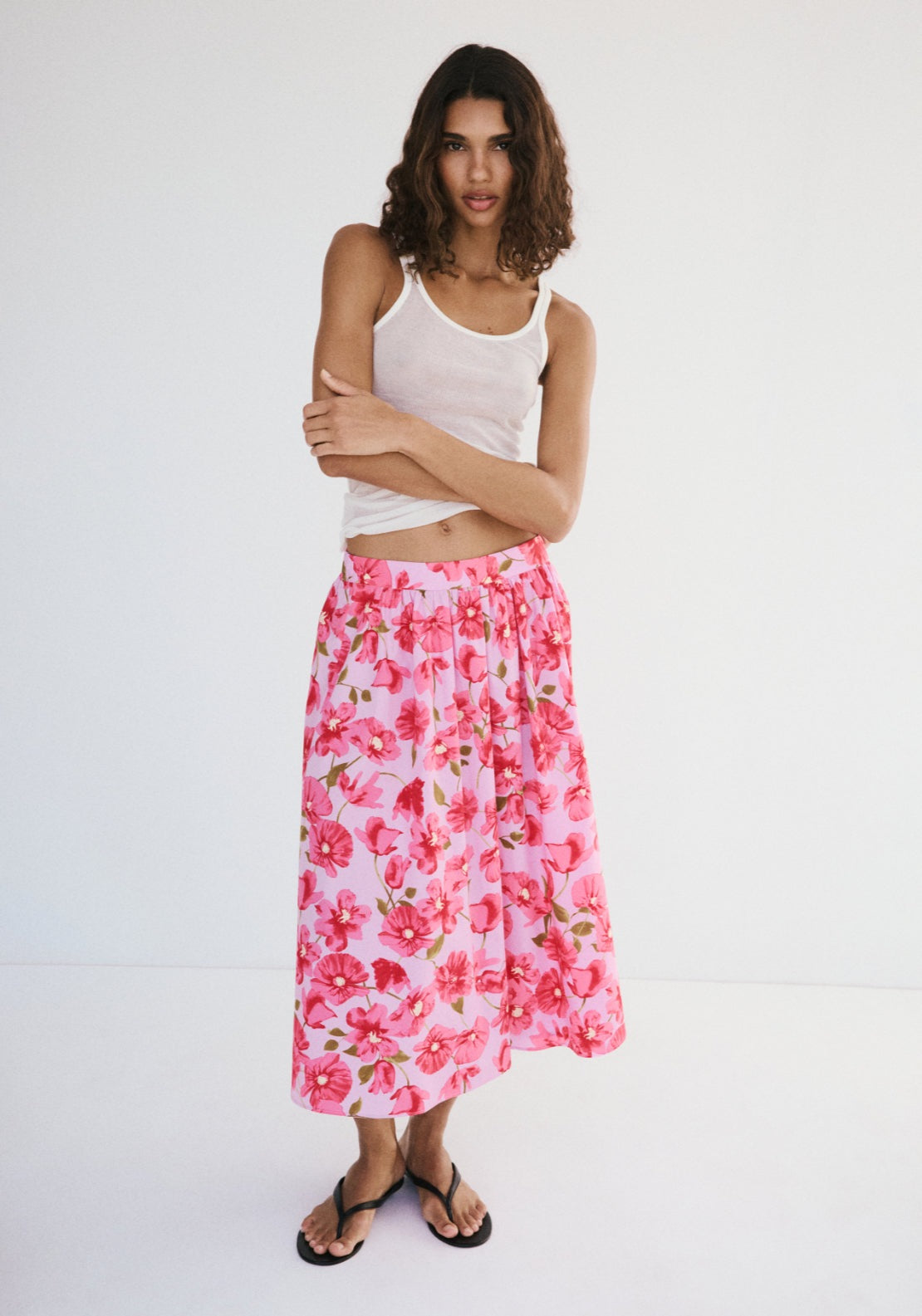 Midi Skirt 100% Cotton - Pink