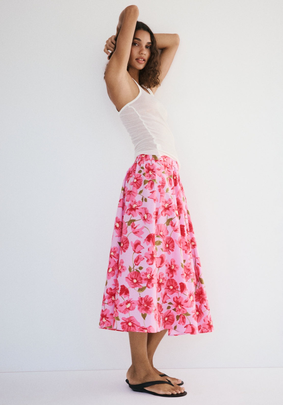 Midi Skirt 100% Cotton - Pink