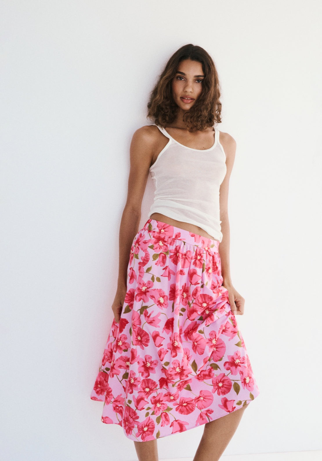 Midi Skirt 100% Cotton - Pink