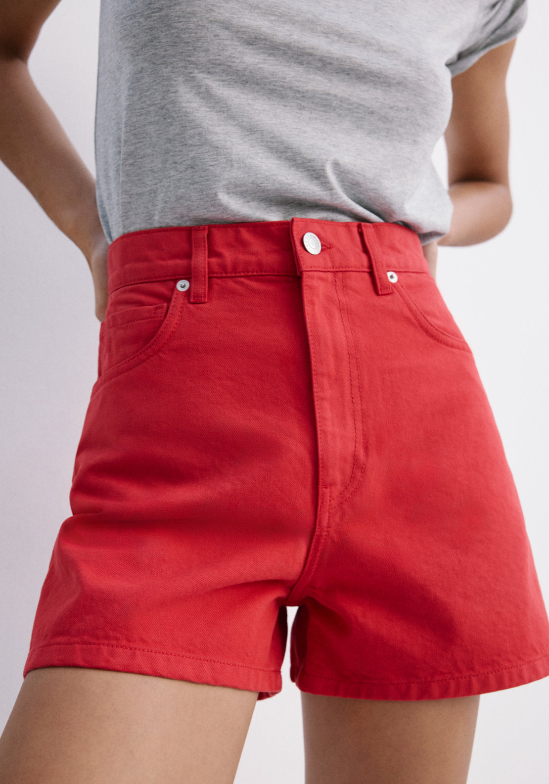 High Rise Denim Shorts - Red