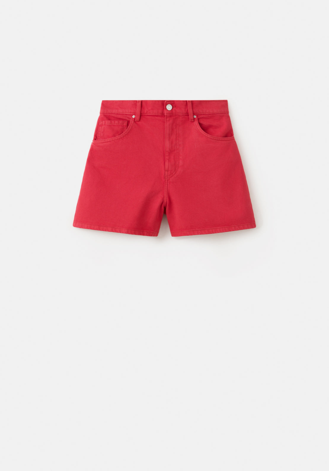High Rise Denim Shorts - Red