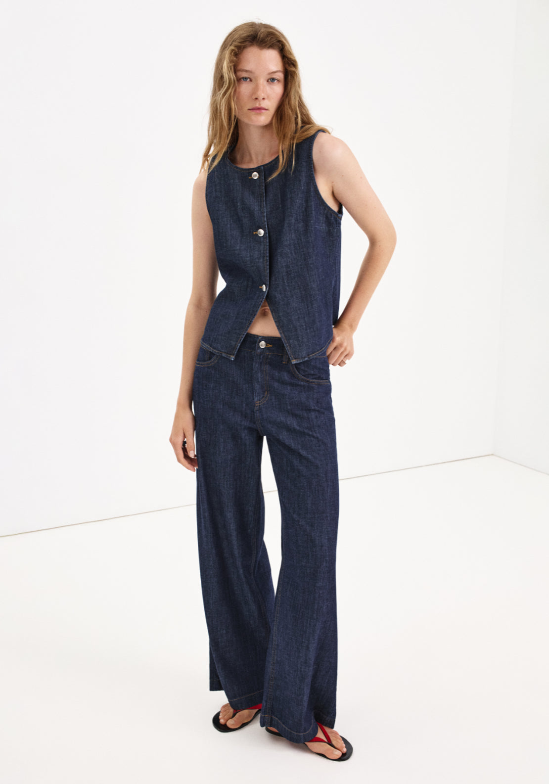 Buttoned Denim Gilet - Denim Blue