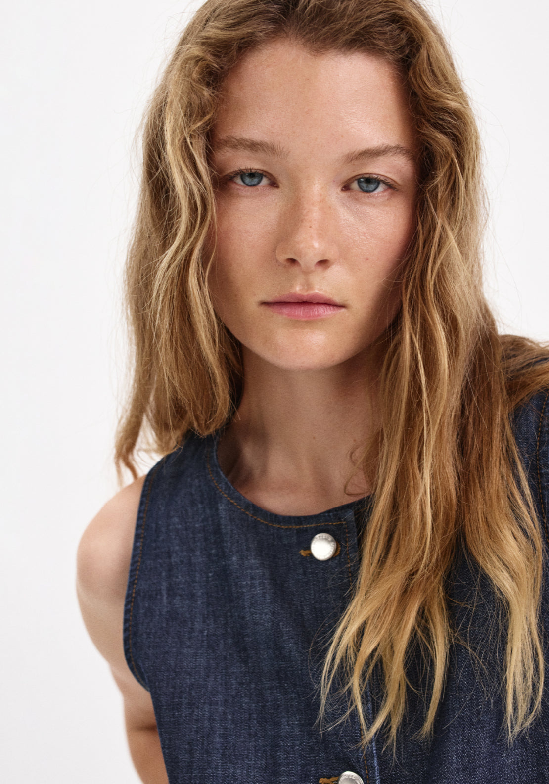Buttoned Denim Gilet - Denim Blue