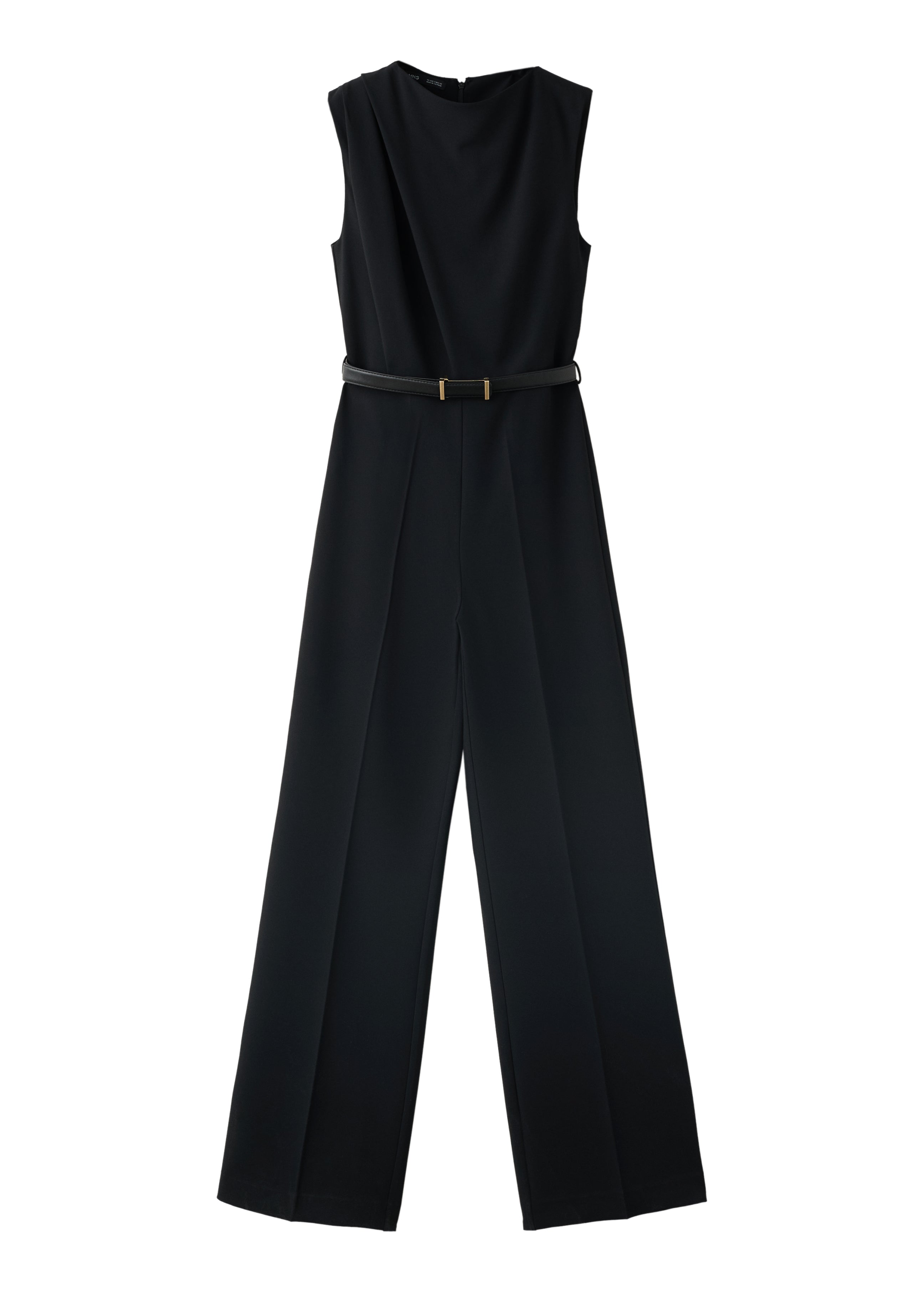Straight Fit Boat Neck Jumpsuit With Belt - Black