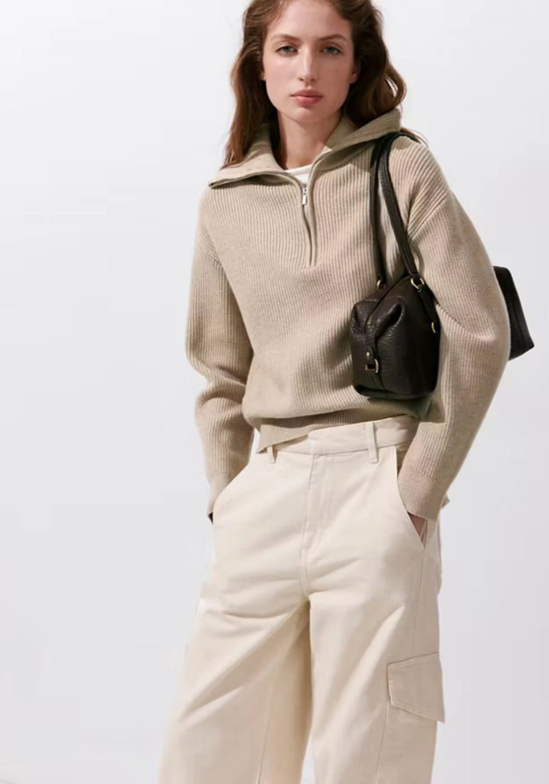 Mango Sweater With Contrasting Zip Collar - Beige 1 Shaws Department Stores