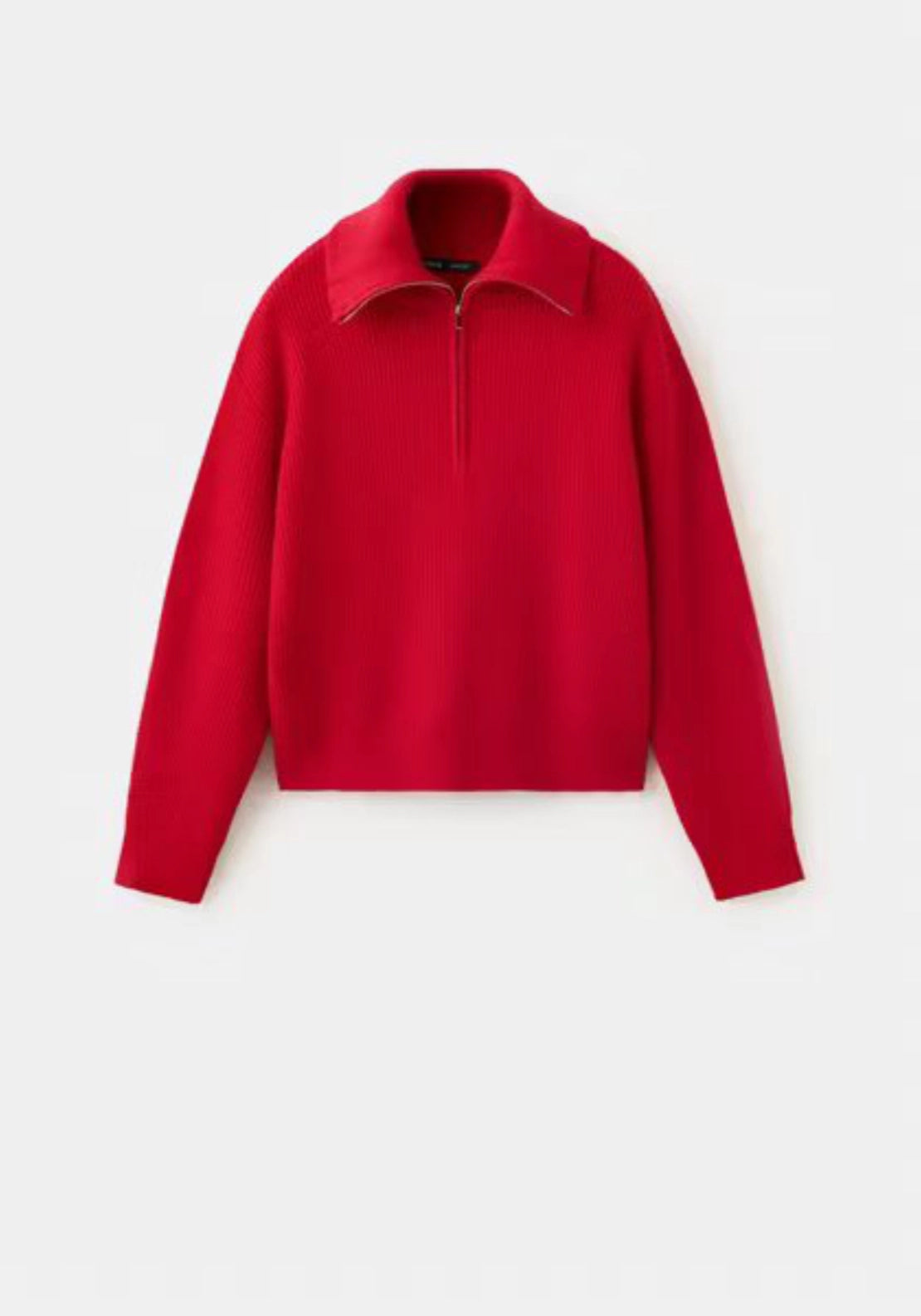 Sweater With Contrasting Zip Collar - Red