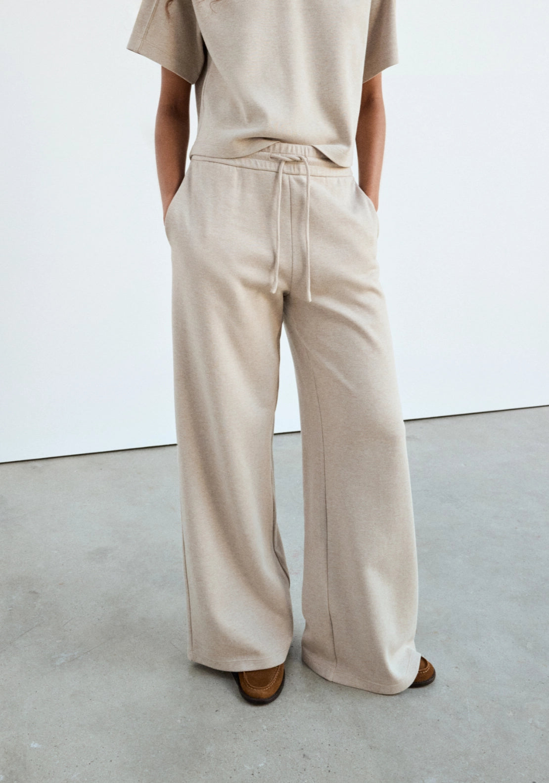 Fine Knit Straight Fit Trousers - Beige