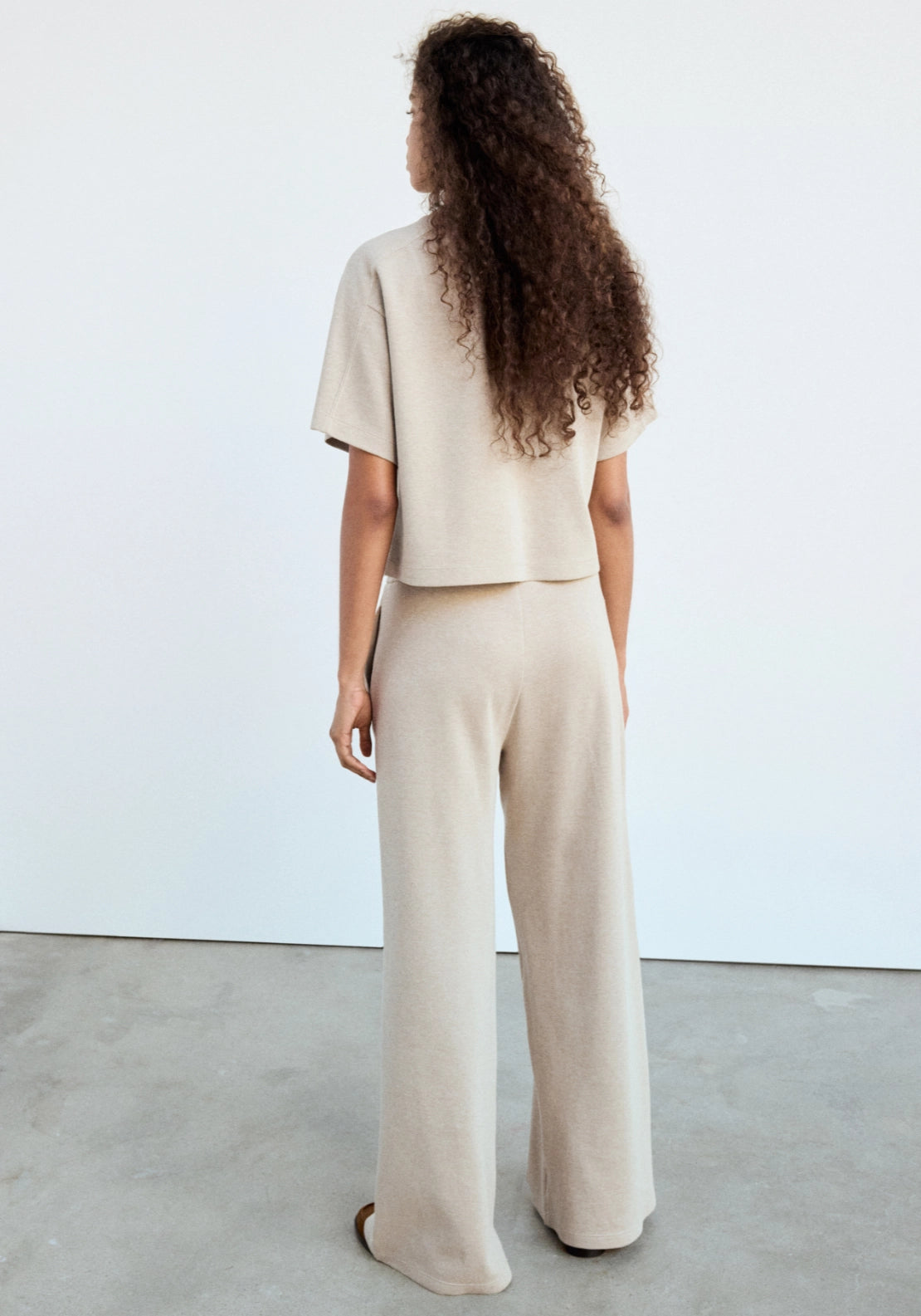 Fine Knit Straight Fit Trousers - Beige