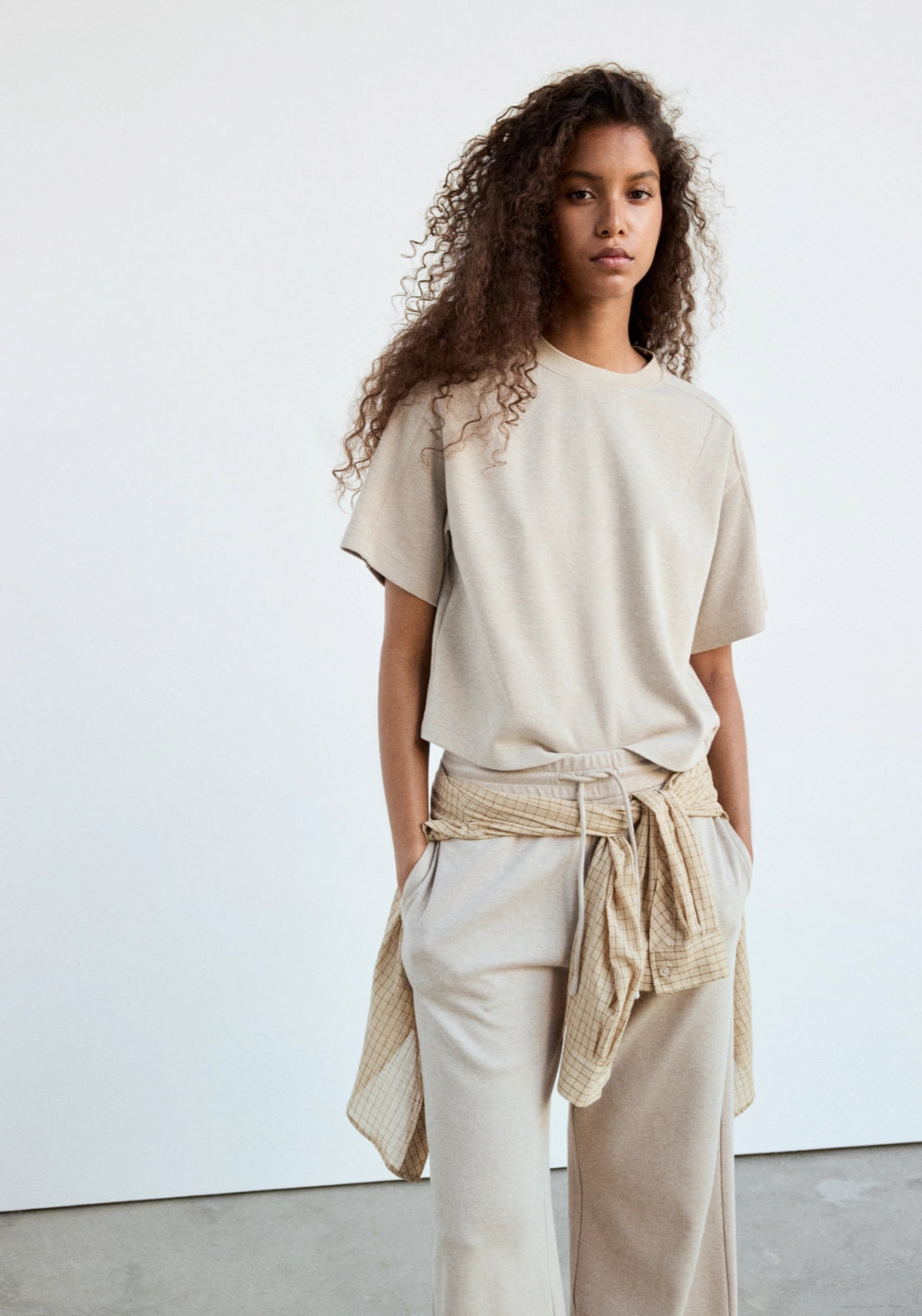 Fine Knit Straight Fit Trousers - Beige