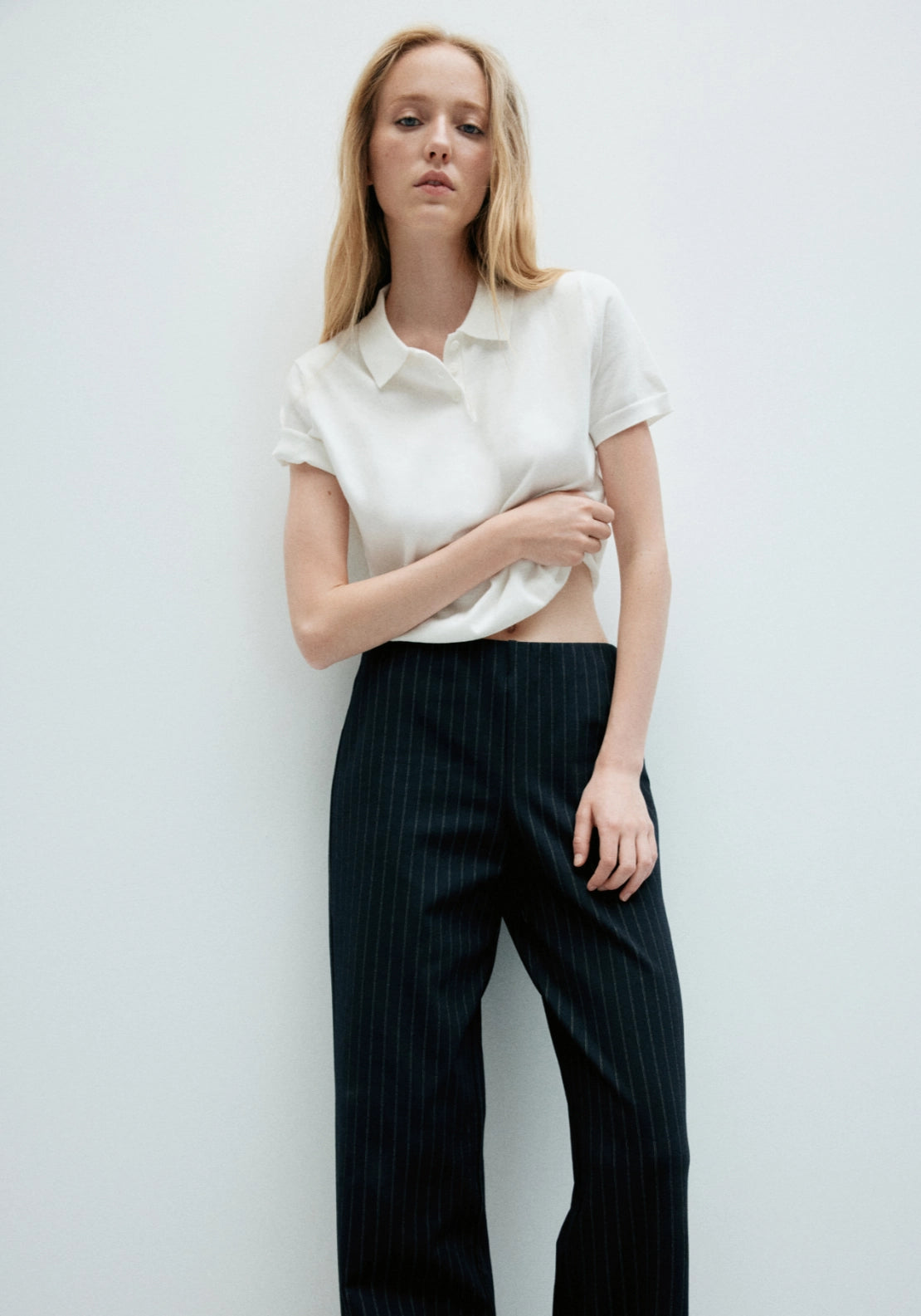 Straight Leg Trousers With Seam Detailing - Blue