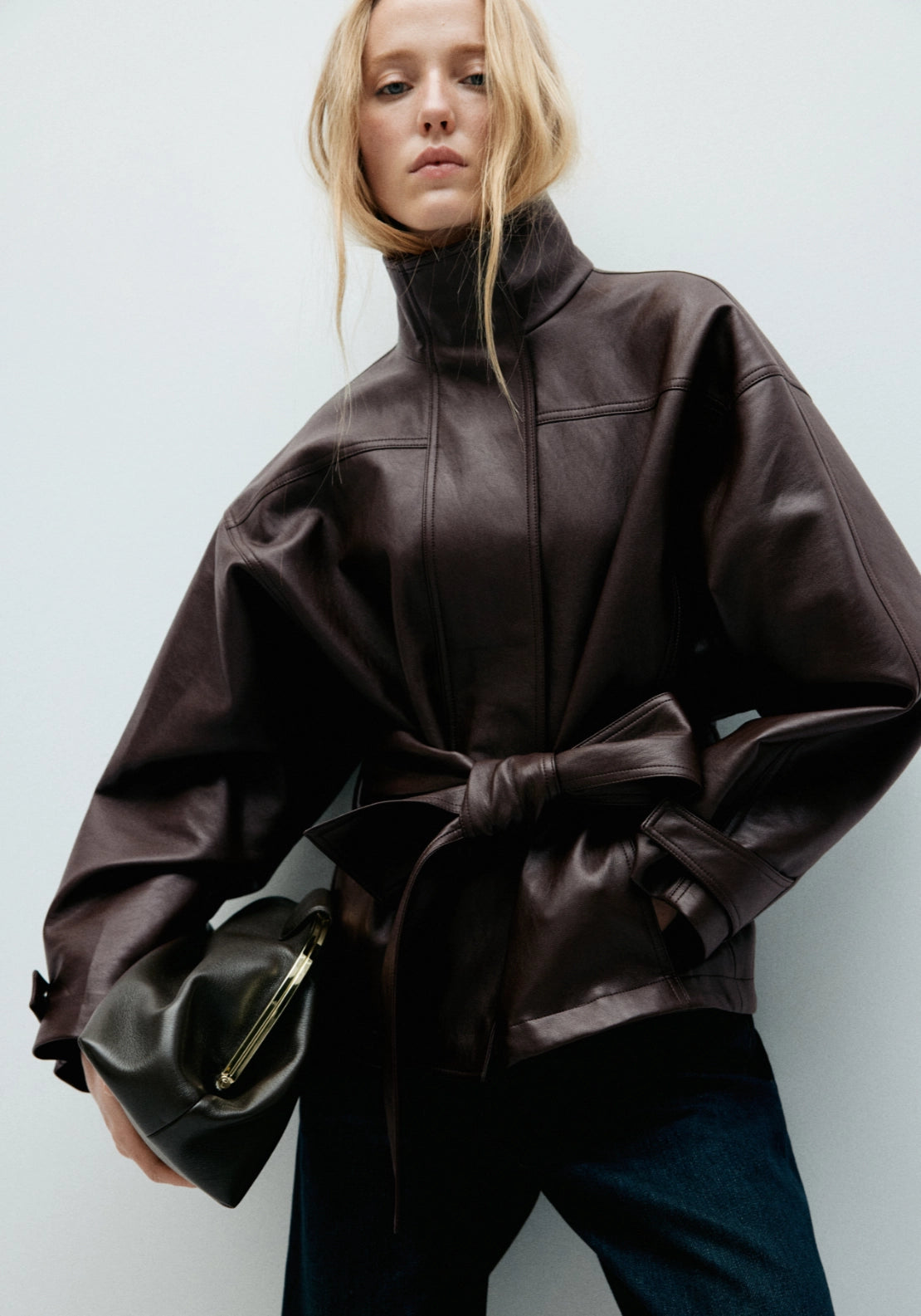 Oversized Belted Jacket - Brown