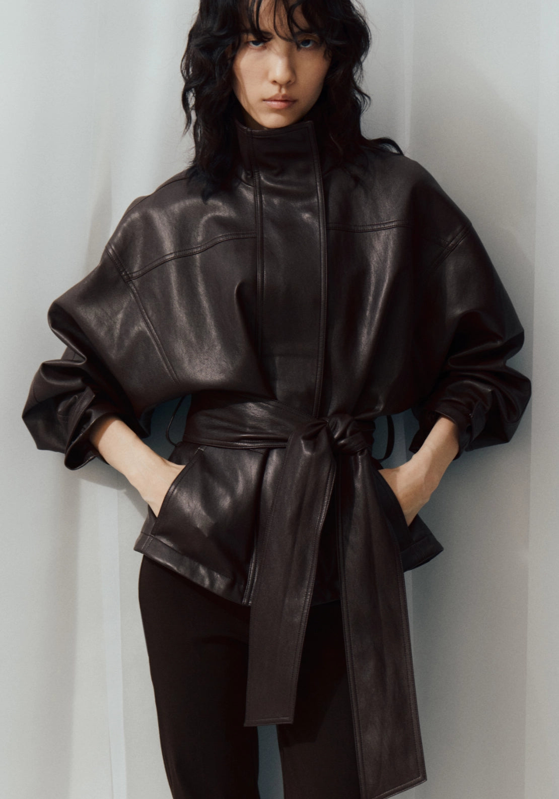 Oversized Belted Jacket - Brown