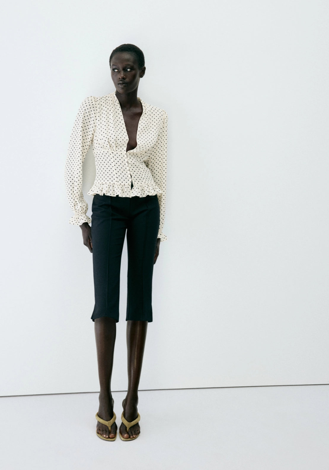 Polka Dot V-Neck Blouse - Cream