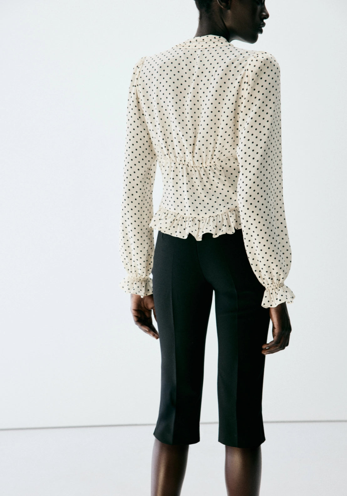 Polka Dot V-Neck Blouse - Cream