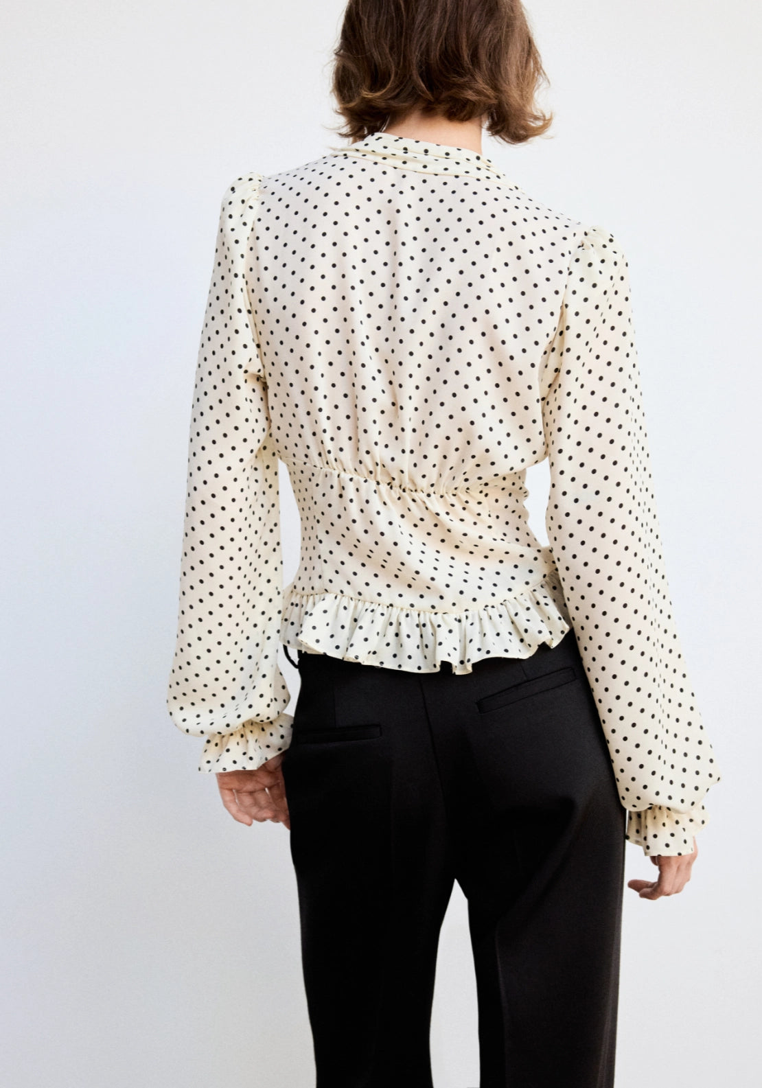 Polka Dot V-Neck Blouse - Cream