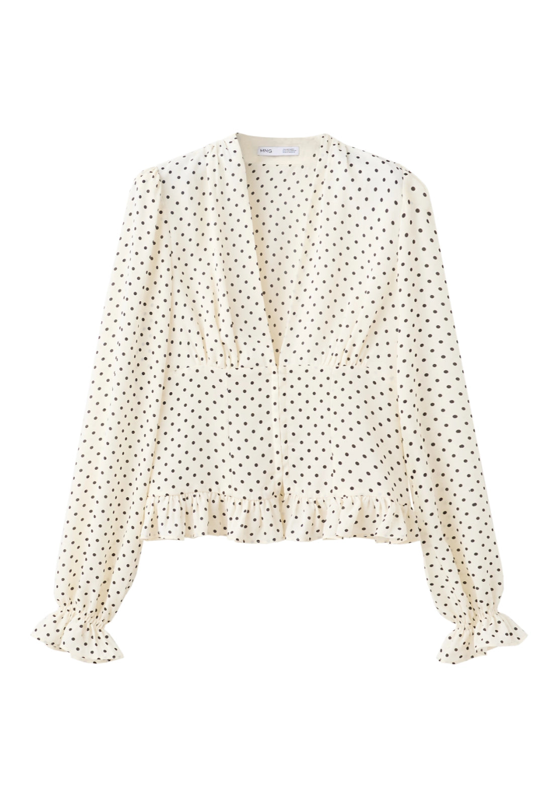 Polka Dot V-Neck Blouse - Cream
