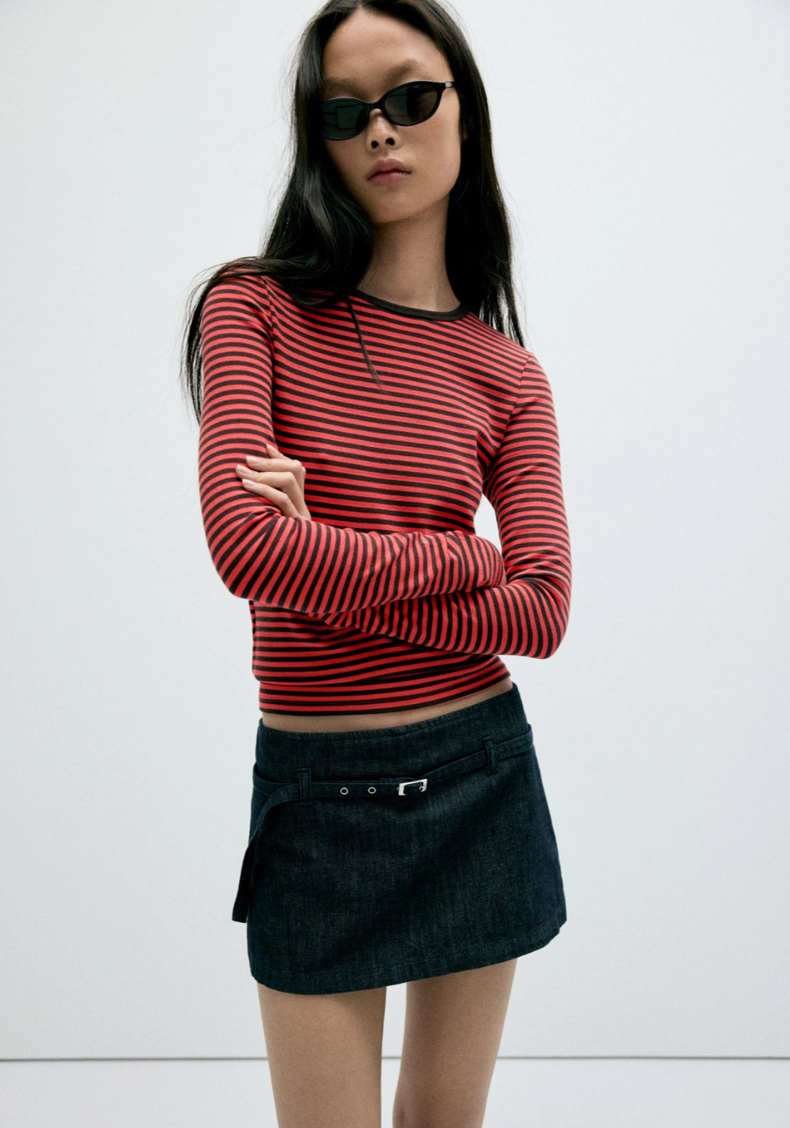 Long-Sleeved Striped T-Shirt - Red