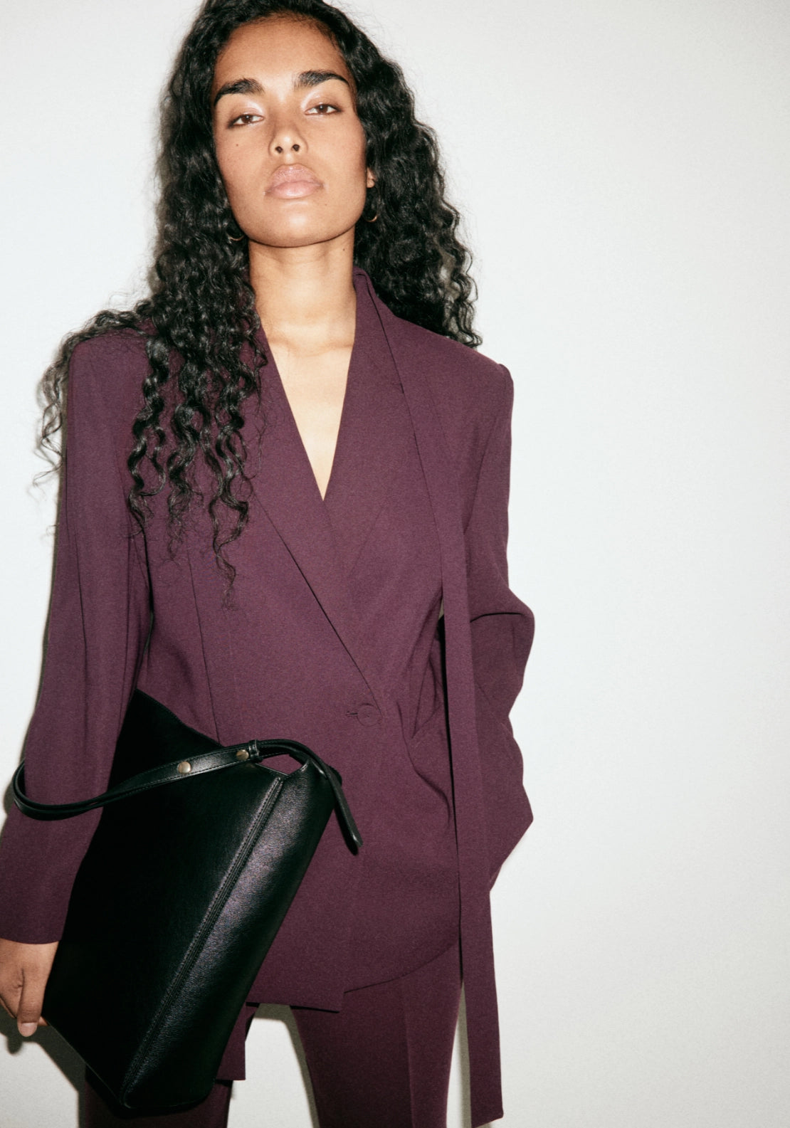 Double Breasted Blazer With Belt - Burgundy