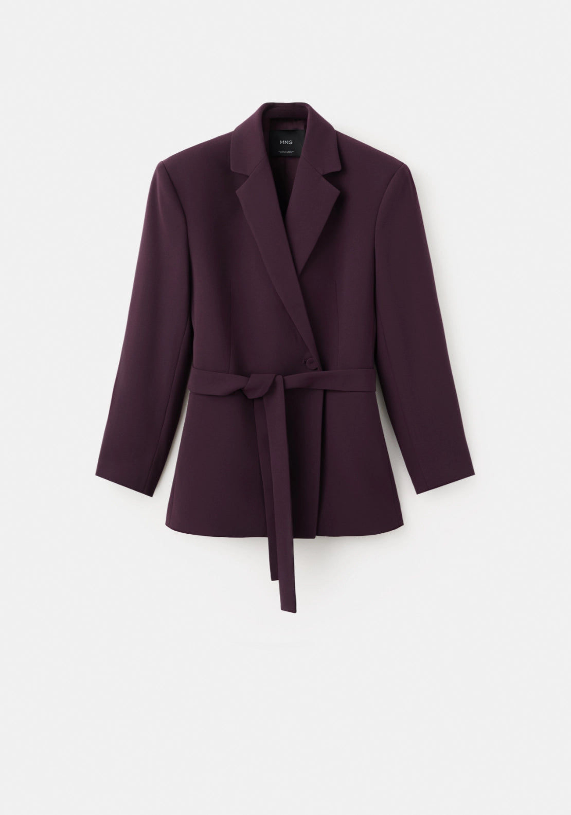 Double Breasted Blazer With Belt - Burgundy