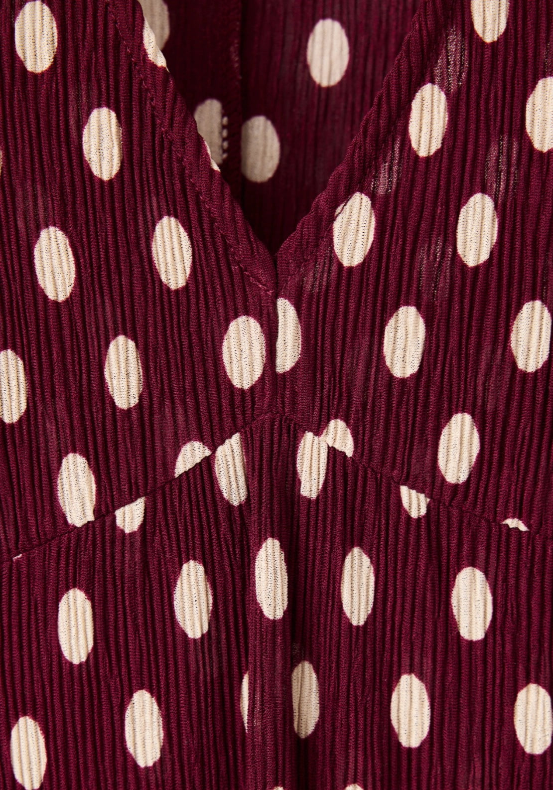 Polka Dot V Neck Dress - Burgundy