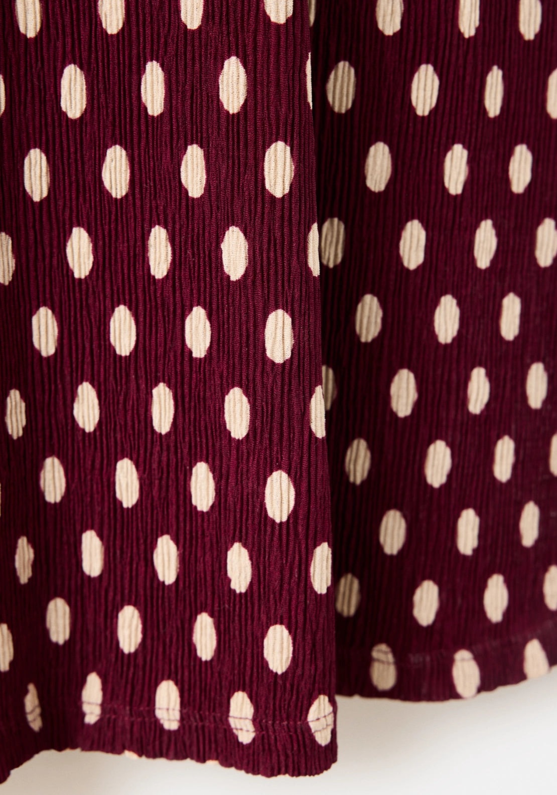 Polka Dot V Neck Dress - Burgundy