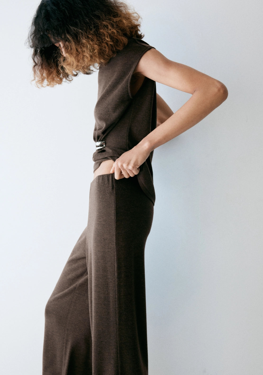 Stretch Knit Trousers - Brown