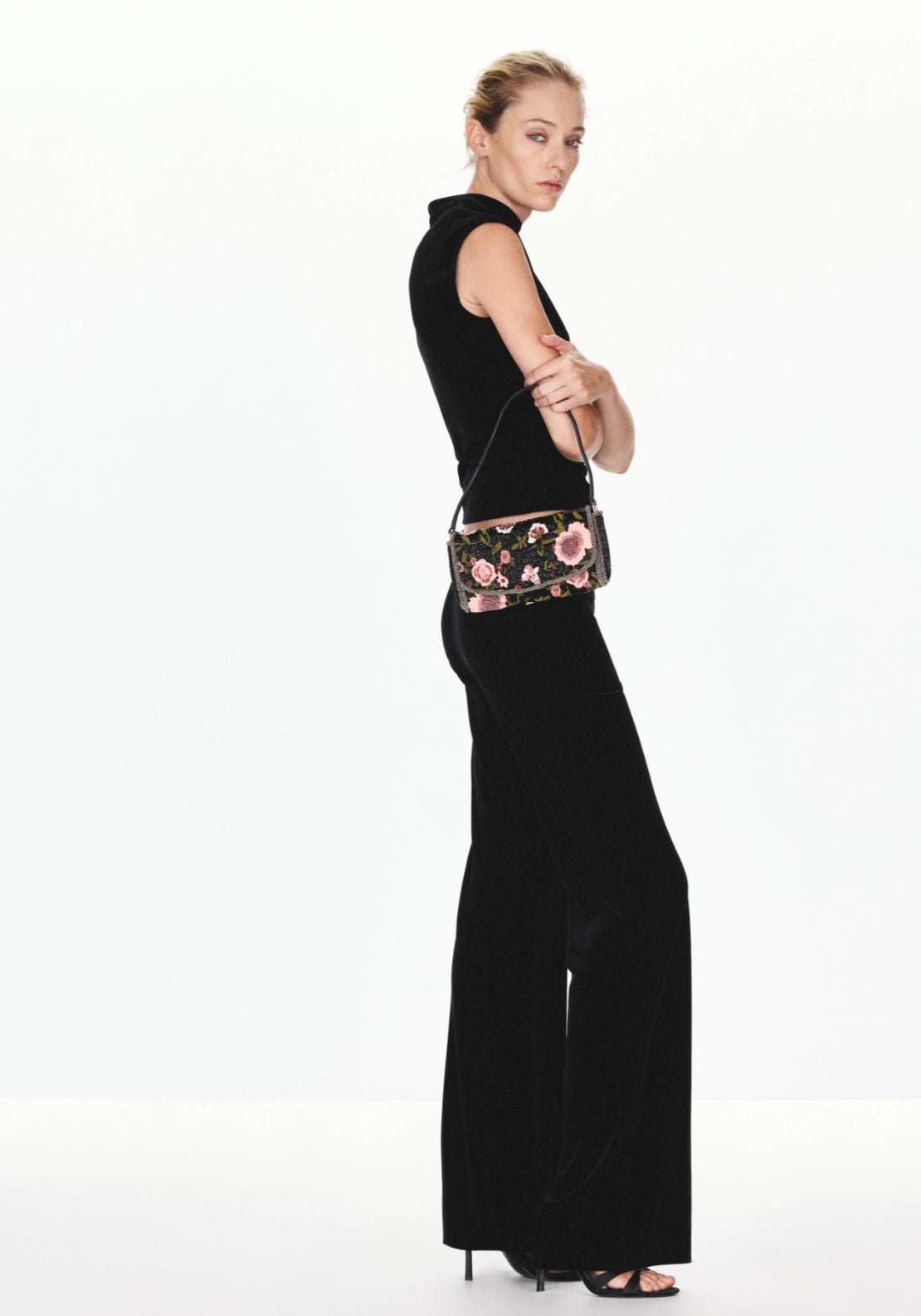 Velvet Flare Trousers - Black