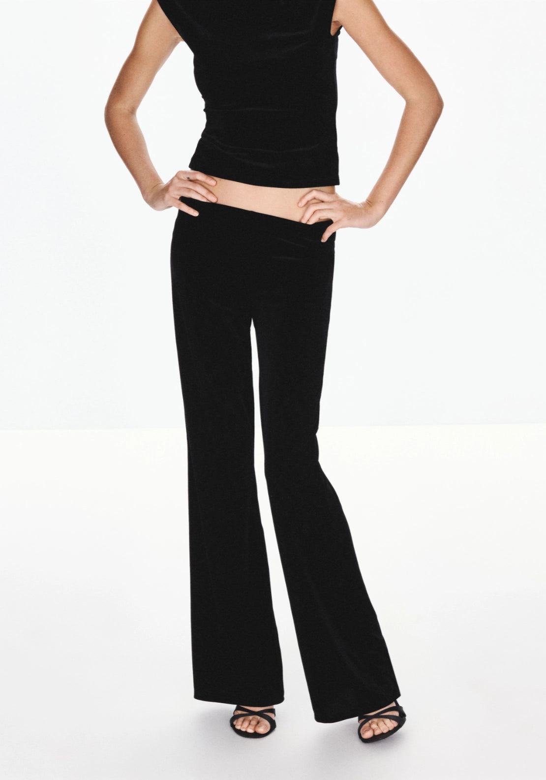 Velvet Flare Trousers - Black