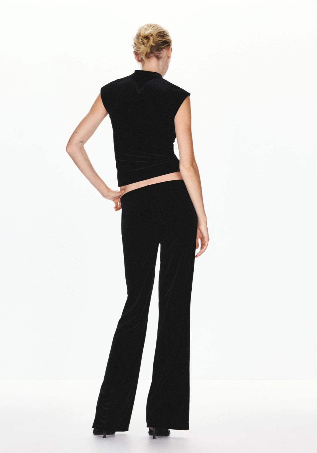 Velvet Flare Trousers - Black