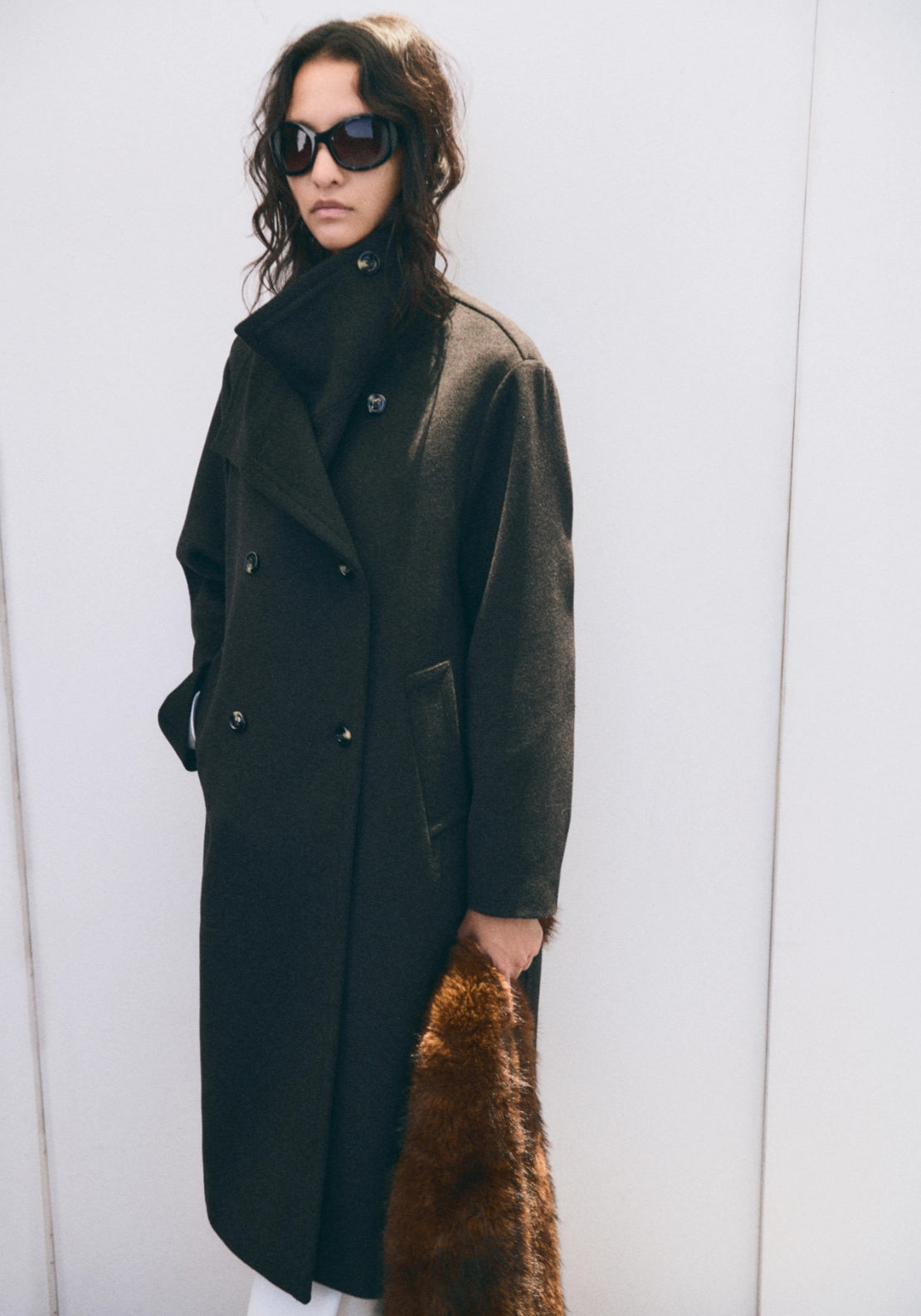 Long Coat with Turtle Neck - Brown