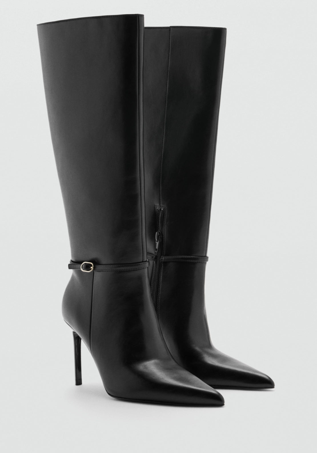 Buckle Knee-High Boots - Black