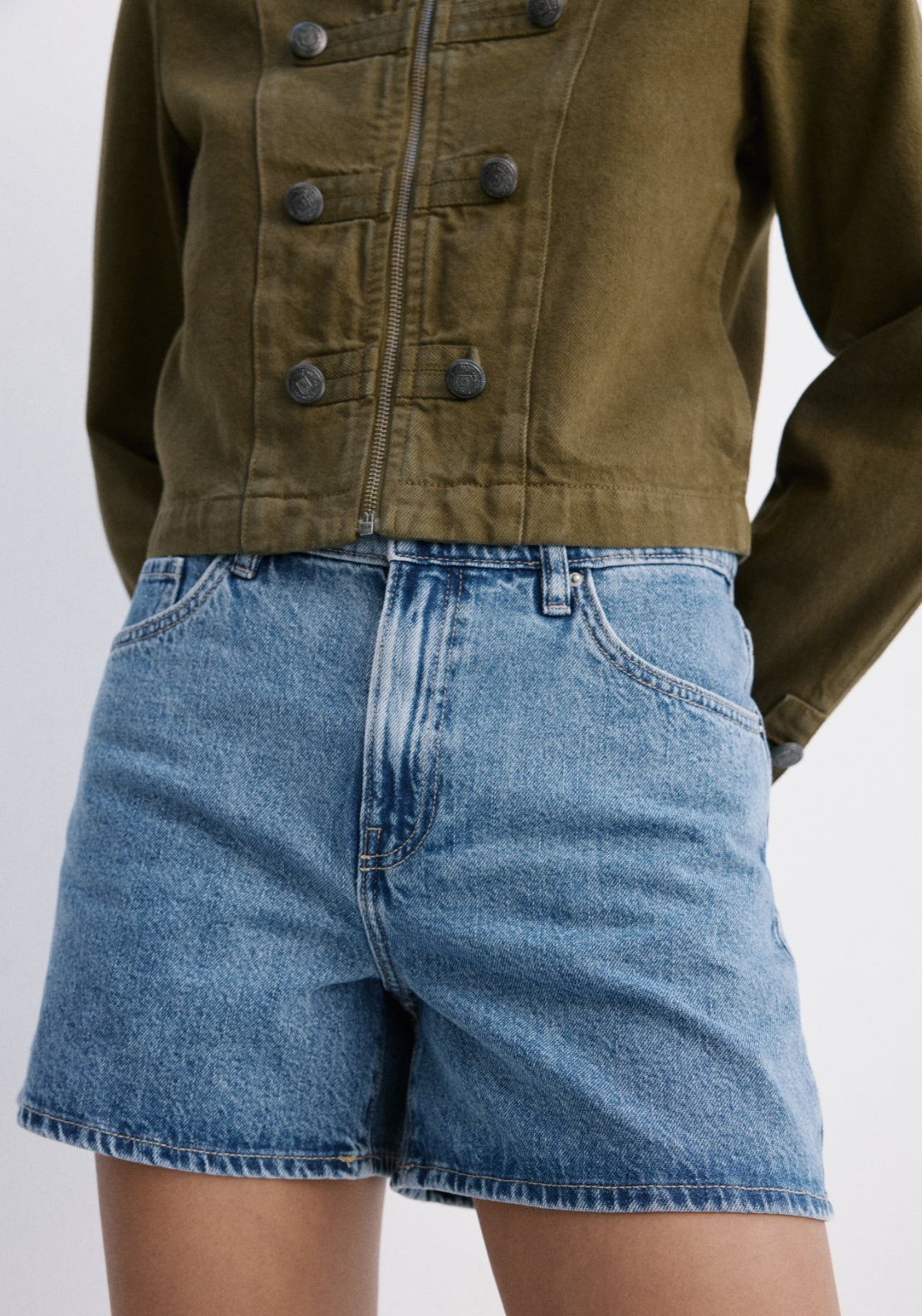 Straight Fit Denim Shorts - Denim Blue