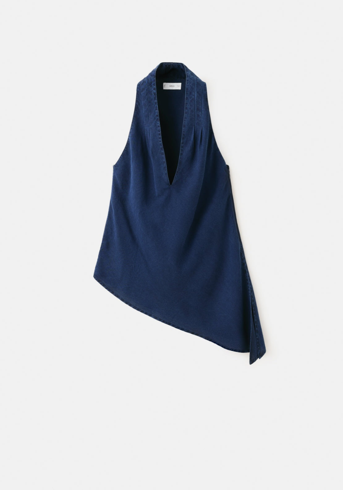 Asymmetrical Halter Neck Denim Top - Denim Blue