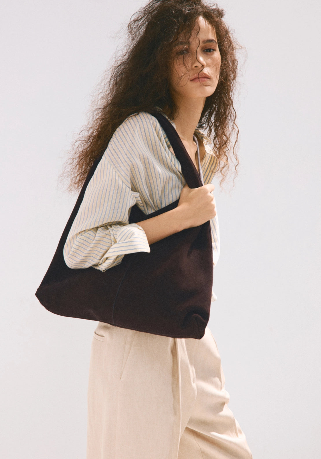 Suede Shopper Bag - Brown