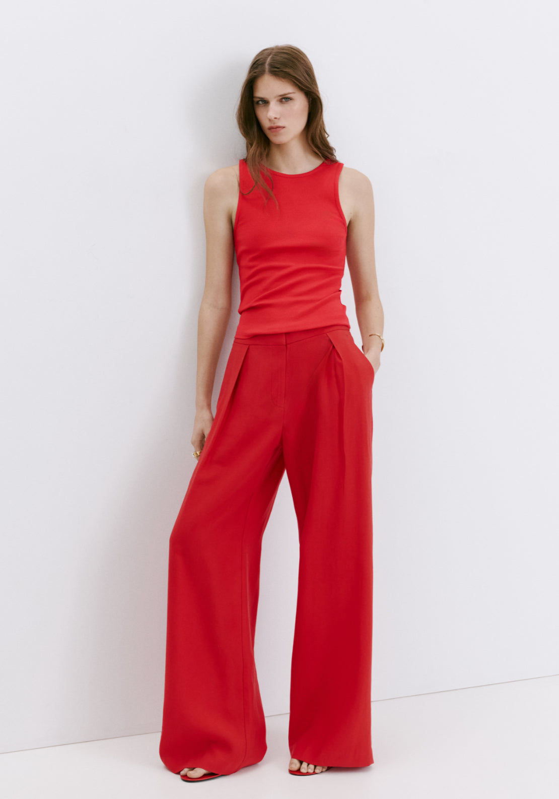 Ribbed Cotton-Blend Top - Red