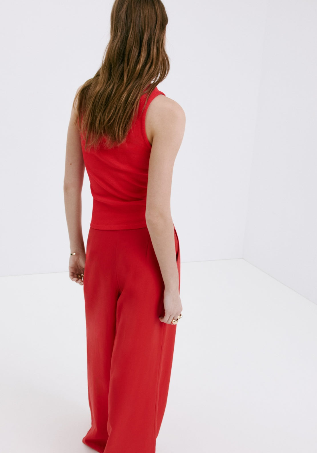 Mango Cotton Blend Ribbed Top - Red 2 Shaws Department Stores