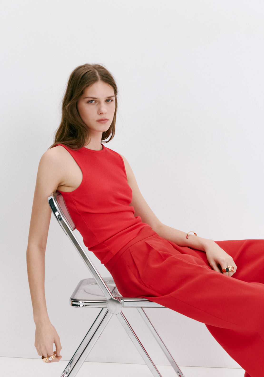 Mango Cotton Blend Ribbed Top - Red 3 Shaws Department Stores