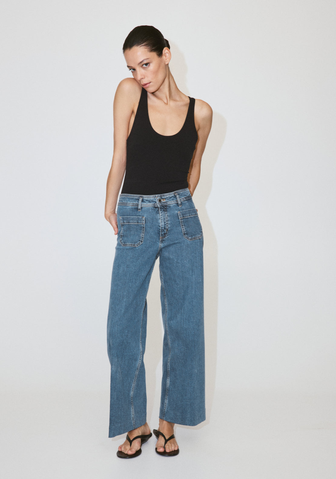 High Waisted Wideleg Jeans - Denim Blue