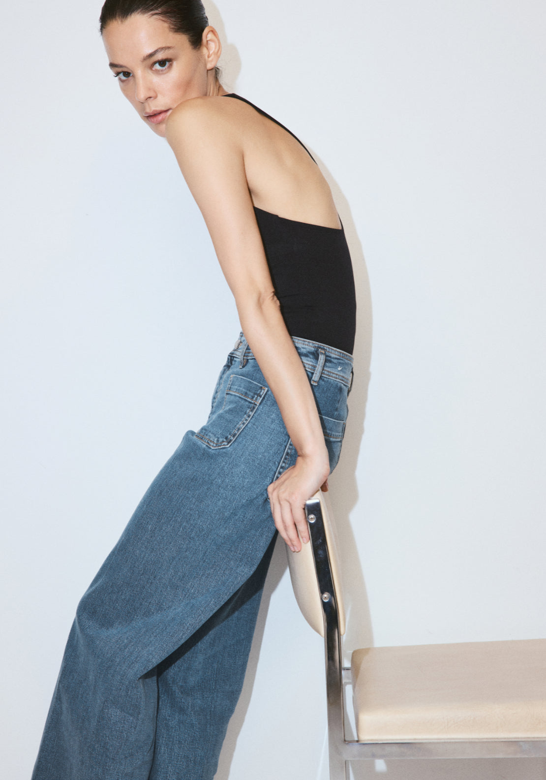 High Waisted Wide Leg Jeans - Denim Blue