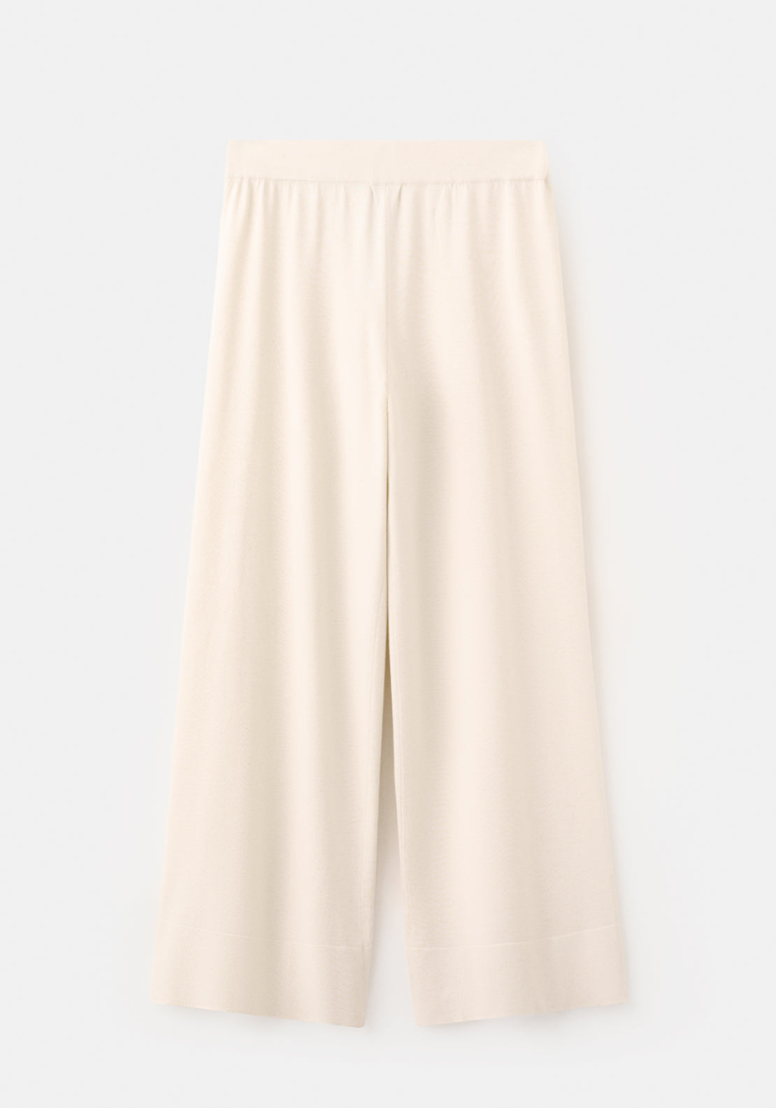 Straight Fit Trousers With Elastic Waist - Cream