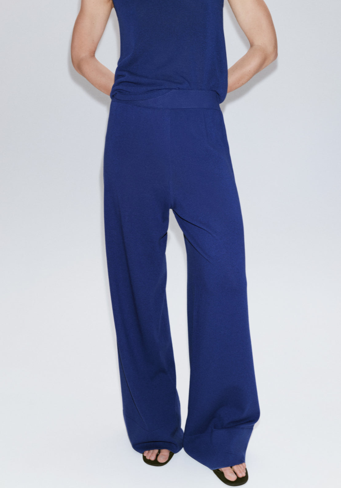 Elasticated Straight Fit Trousers - Blue