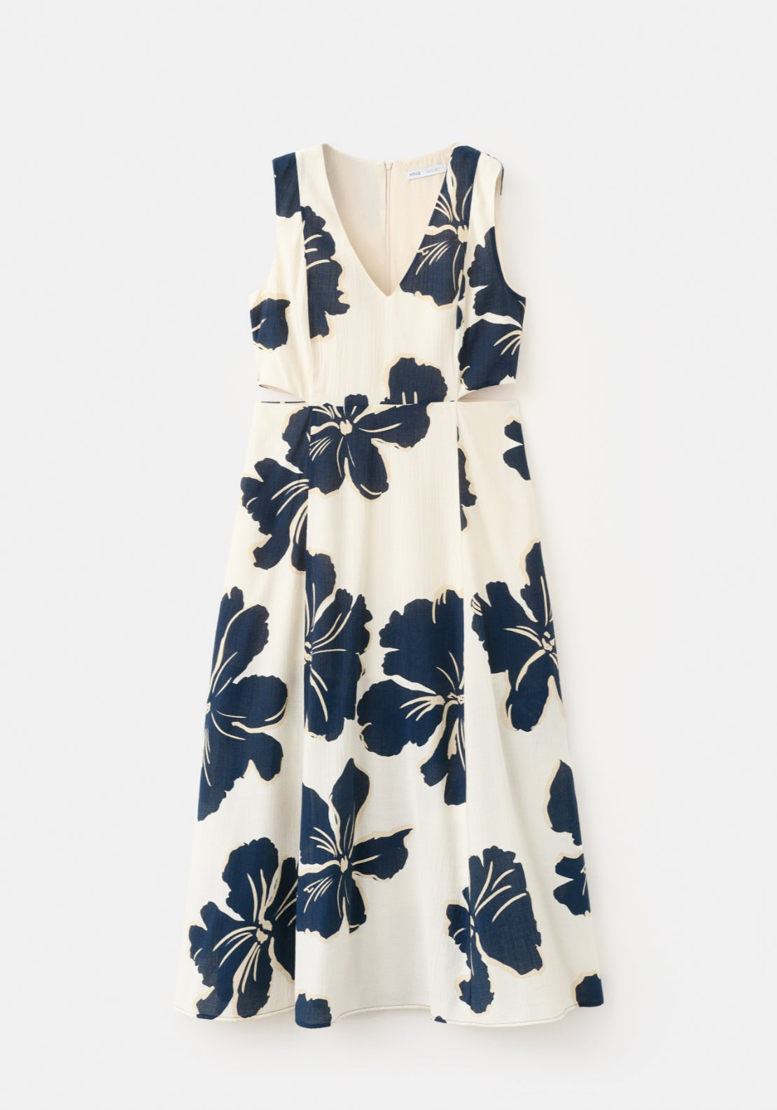 Floral Print Cut-Out Dress - Cream