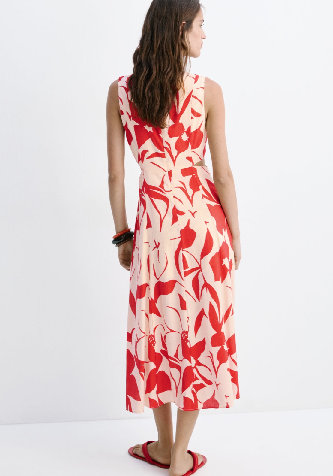 Floral Print Cut-Out Dress - Red
