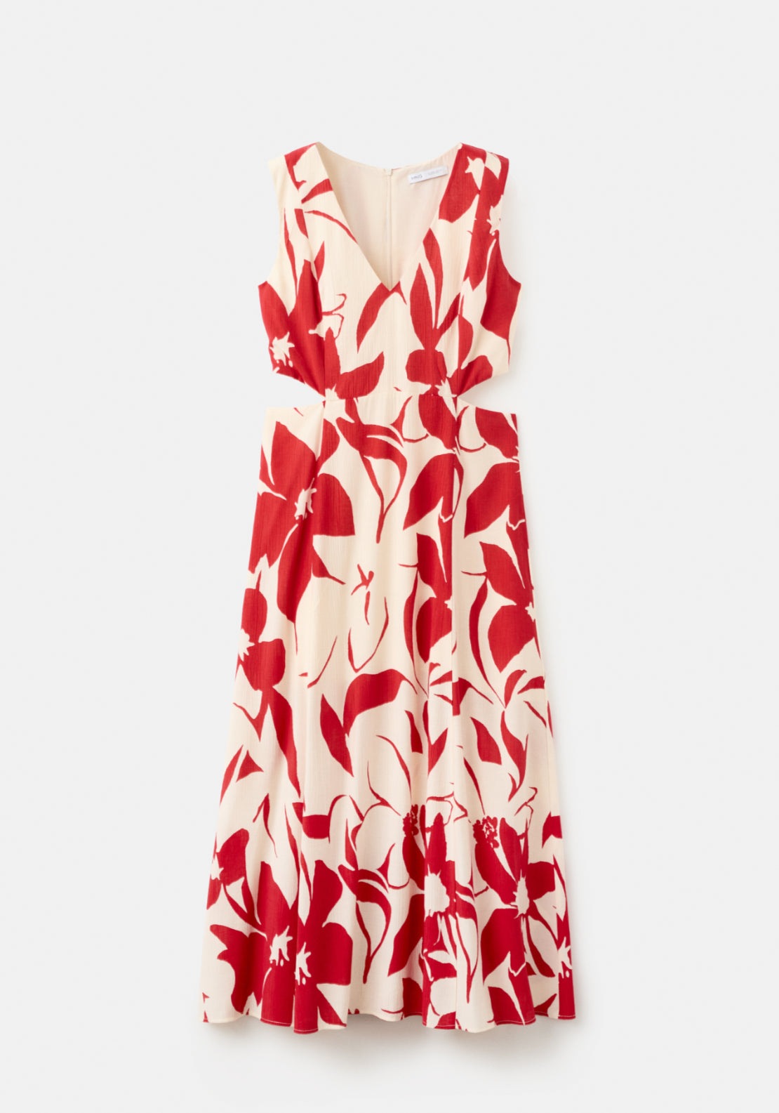 Floral Print Cut-Out Dress - Red
