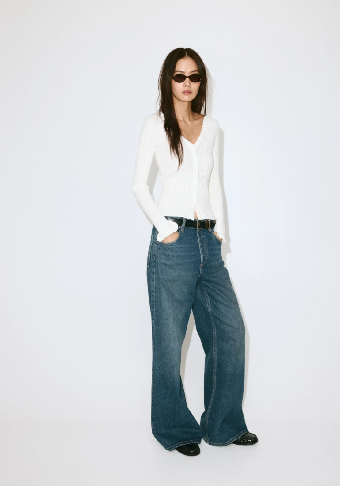 Ribbed Ruffle Cardigan - Cream