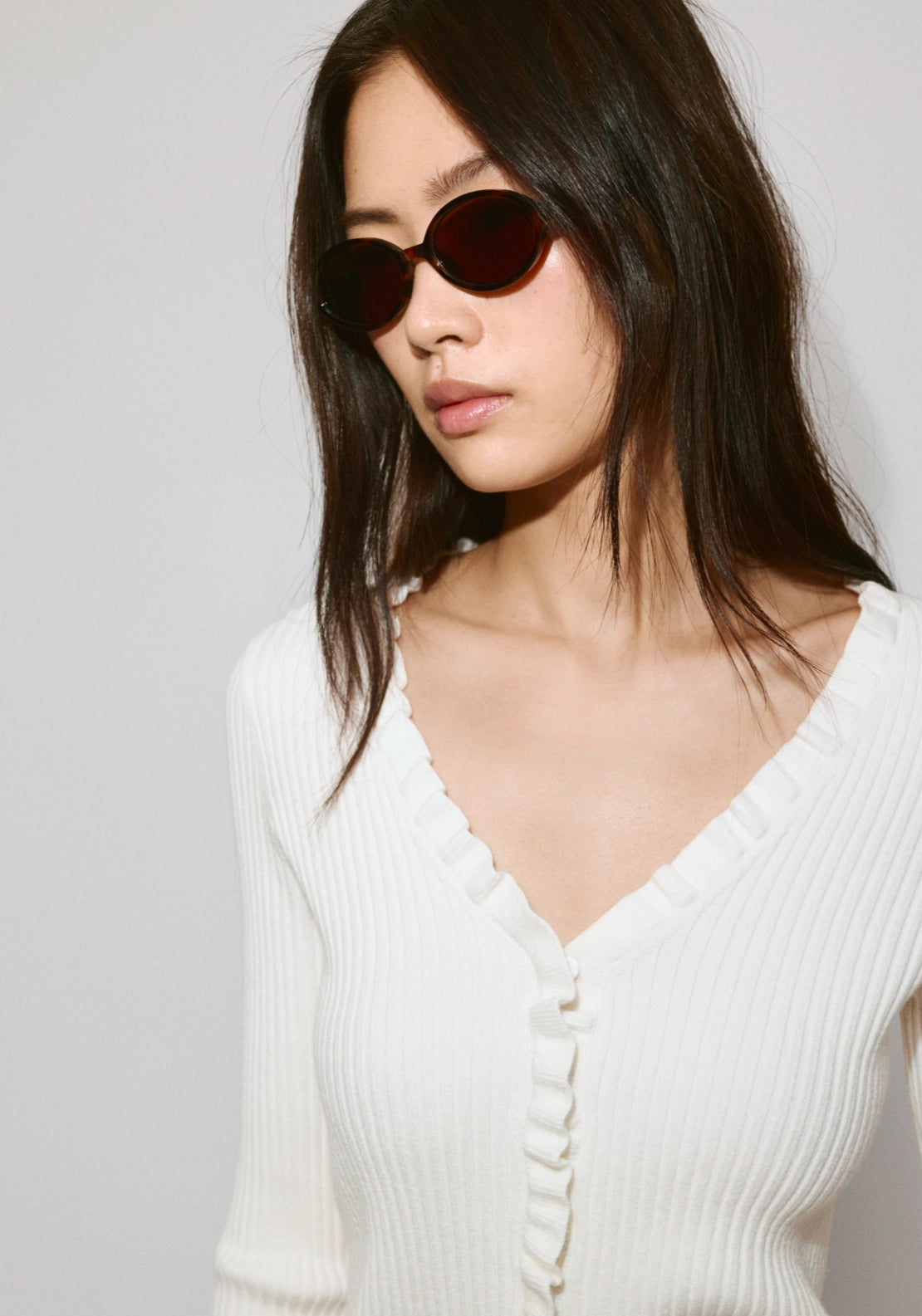 Ribbed Ruffle Cardigan - Cream