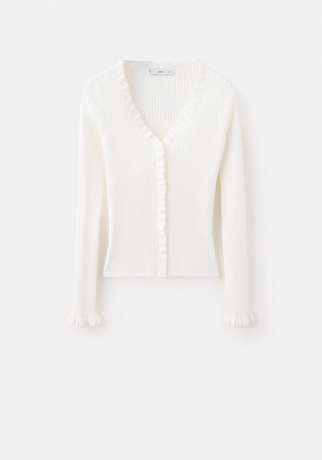 Ribbed Ruffle Cardigan - Cream