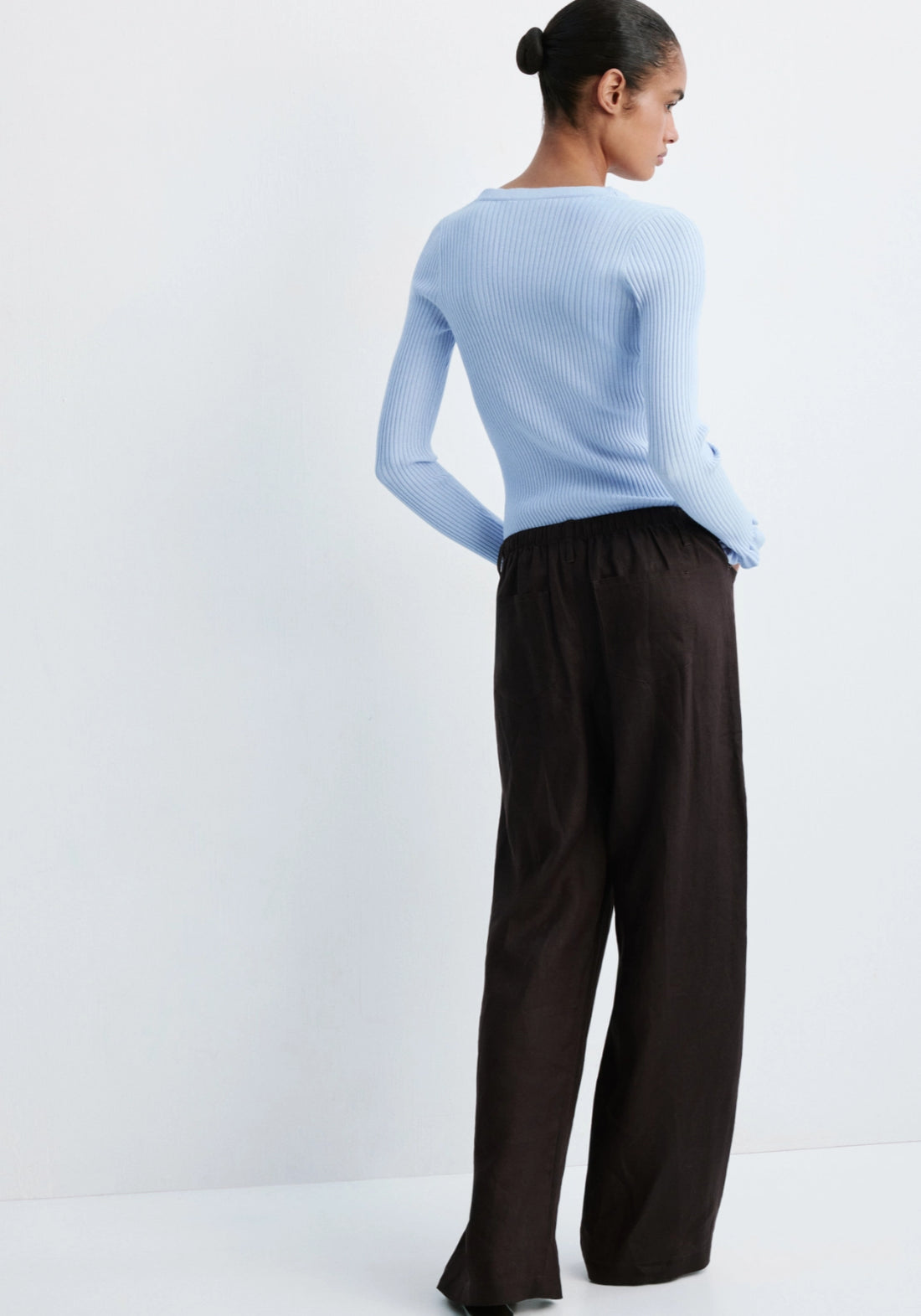 Ribbed Ruffle Cardigan - Blue